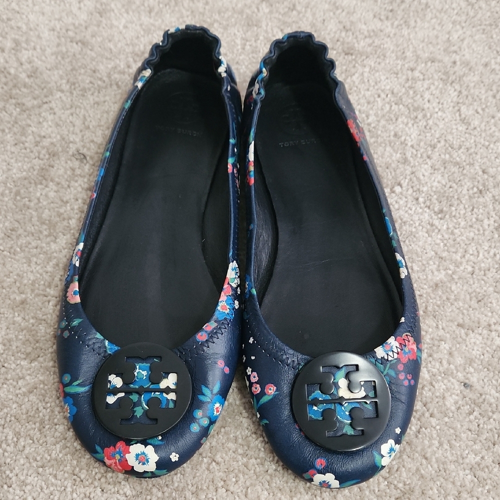 Tory Burch Dark Blue Floral Loafers